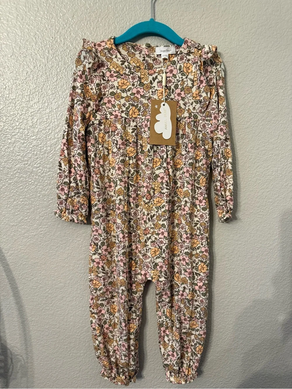 Kids Floral Long-Sleeve Romper in Pink & Mustard - Brand: blank